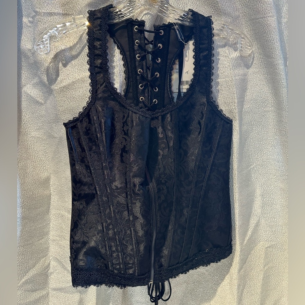 Elegant Black Lace-Up Corset Top by ICollection